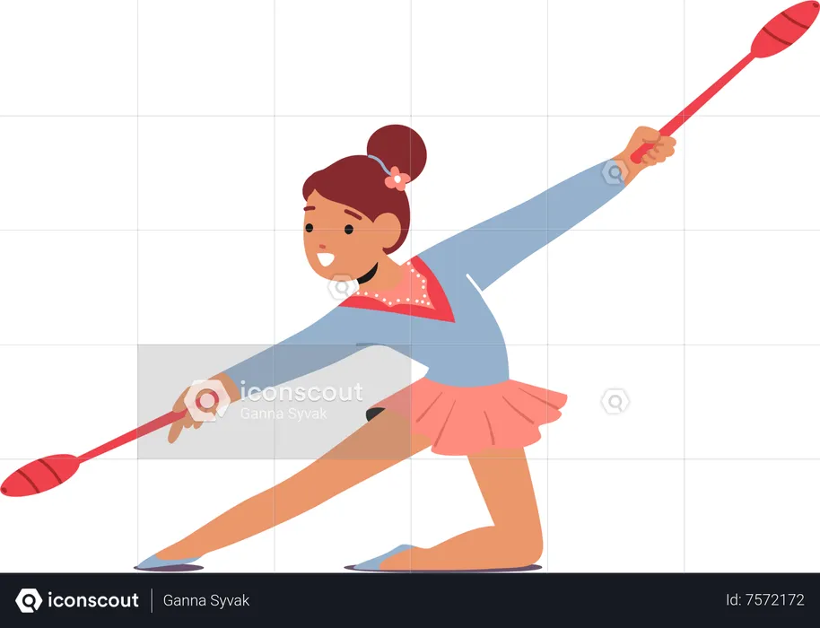 Une jolie jeune fille gymnaste virevolte et se déplace avec élégance  Illustration