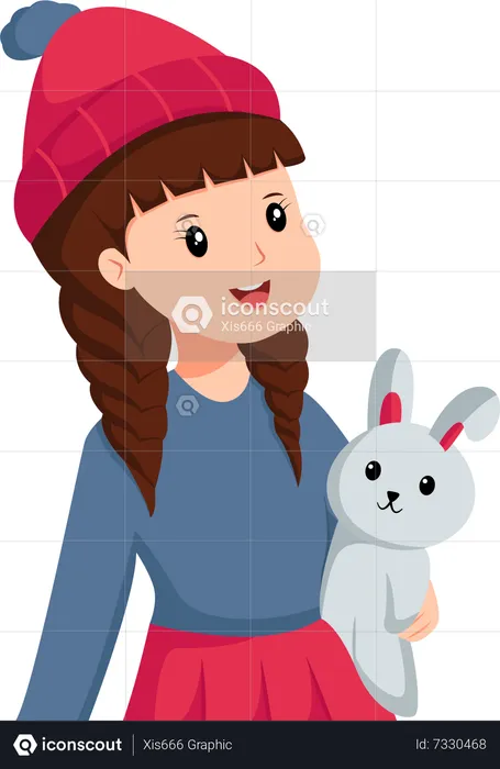 Jolie petite fille avec lapin  Illustration