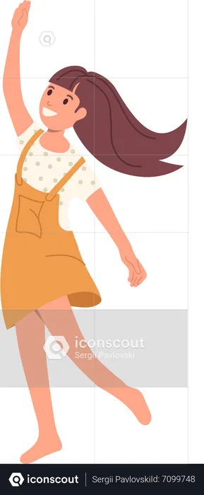 Jolie petite fille dansant de manière expressive souriant joyeusement  Illustration