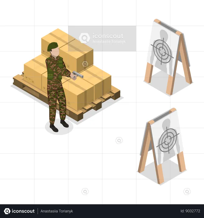 Soldado militar fazendo prática de tiro  Ilustração