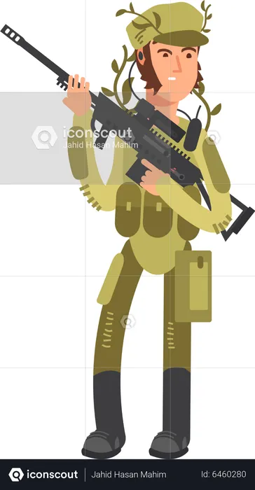 Military Man With Weapons  Illustration