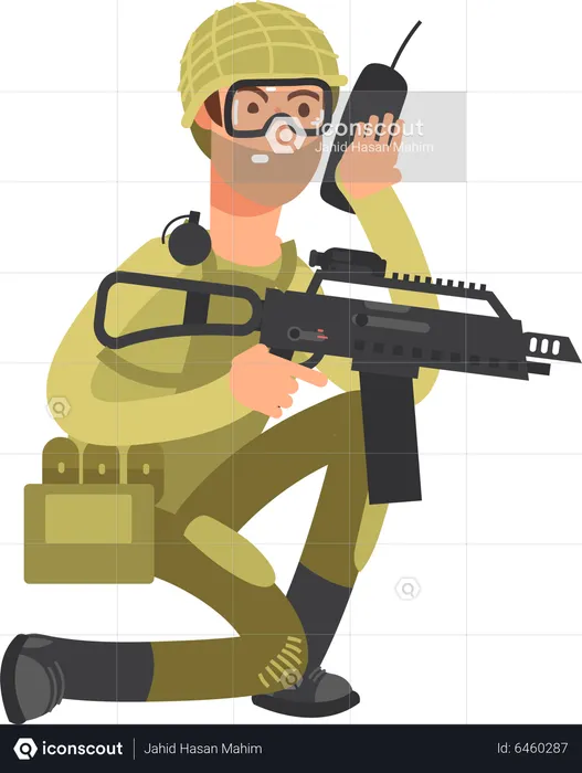 Military Man With Weapons  Illustration