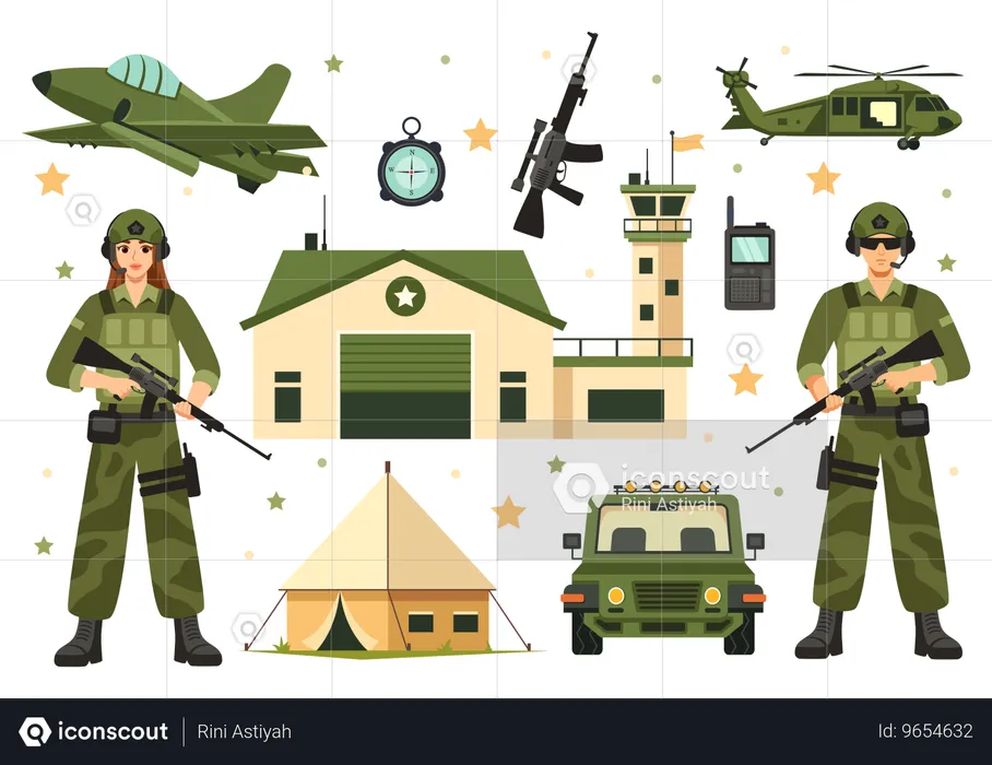 Military men safeguards citizens  Illustration