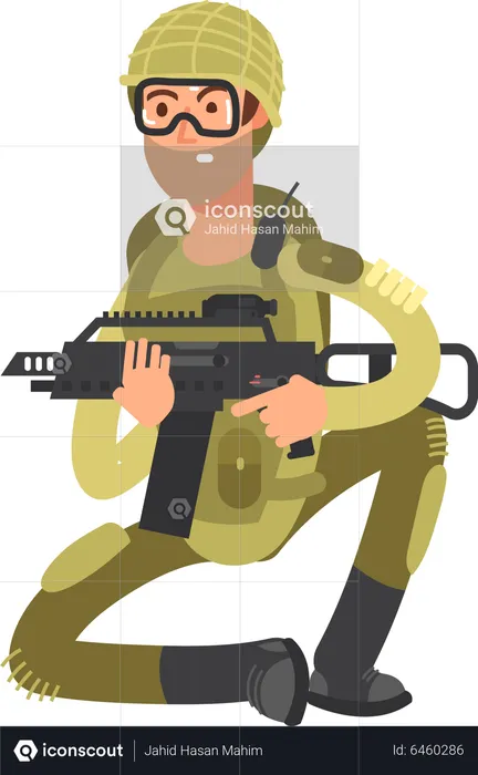 Military Officer Holding Weapons  Illustration