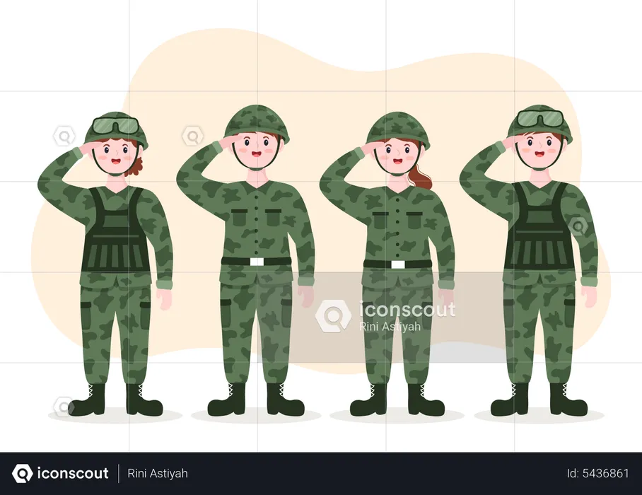 Military team giving salute together  Illustration