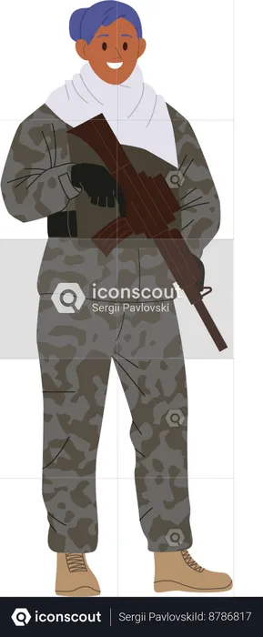 Military woman soldier holding riffle  Illustration