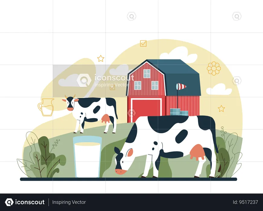 Milkmaid milking cow  Illustration