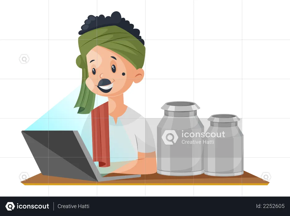 Milkman está trabalhando no laptop  Ilustração