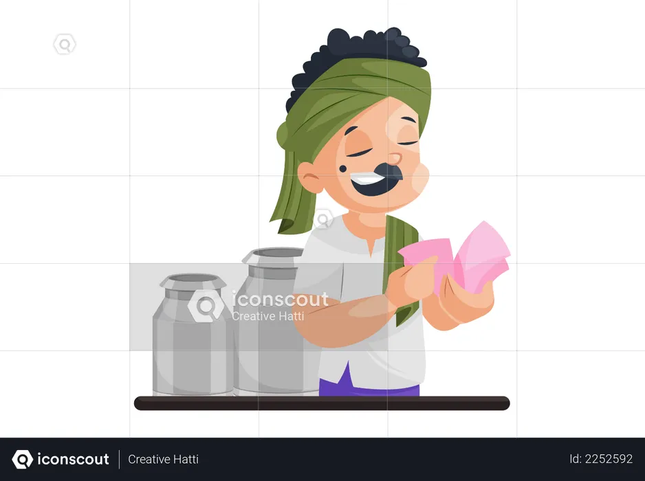 Milkman is counting the money  Illustration