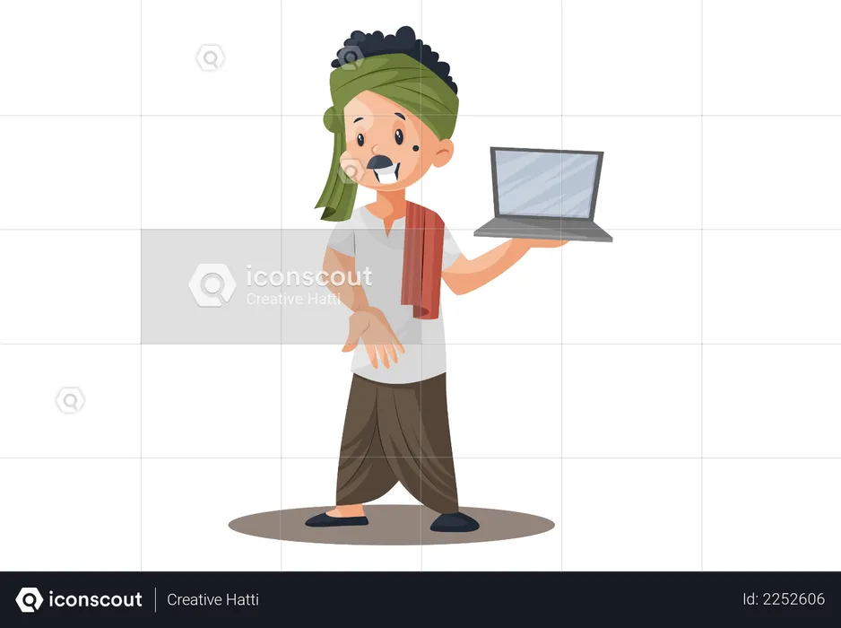 Milkman is holding a laptop in hand  Illustration