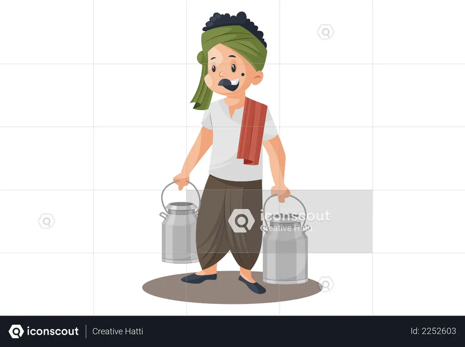 Milkman is holding milk containers in both hands  Illustration