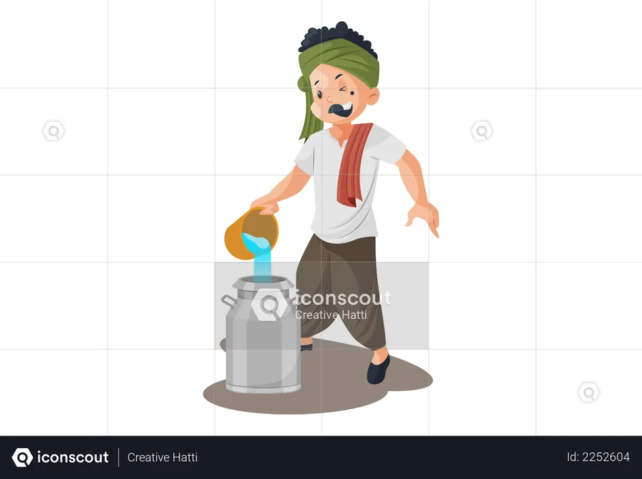 Milkman is mixing water in milk  Illustration