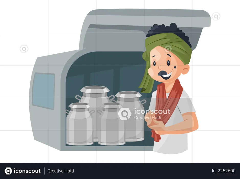 Milkman with milk containers  Illustration