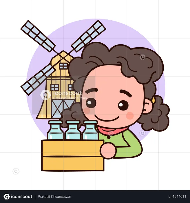Milkwoman with milk containers  Illustration