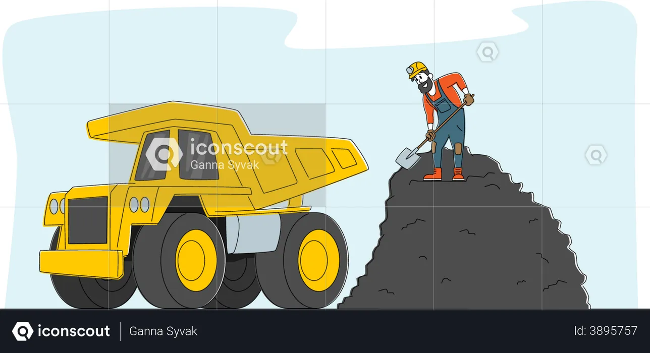 Mine truck depositing coal to the quarry  Illustration