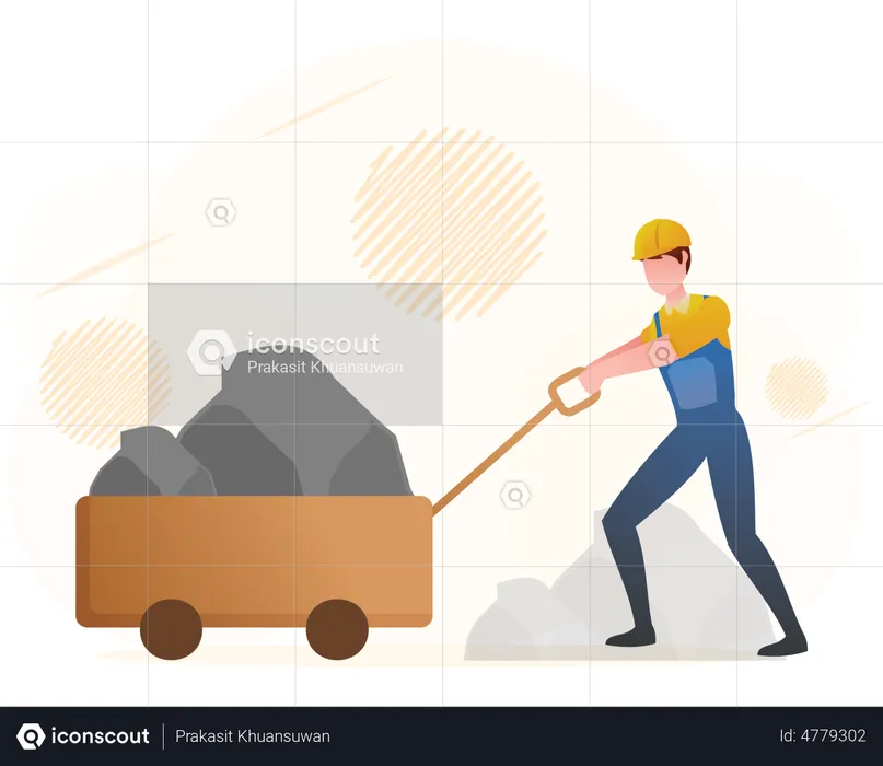 Mine worker pushing cart  Illustration
