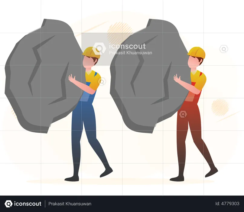 Mine workers holding rocks  Illustration
