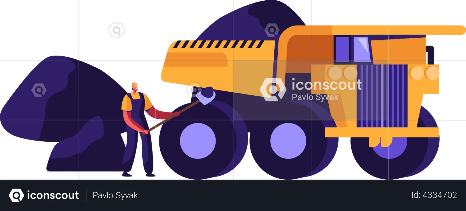 Miner Loading Coal with Shovel into Truck  Illustration