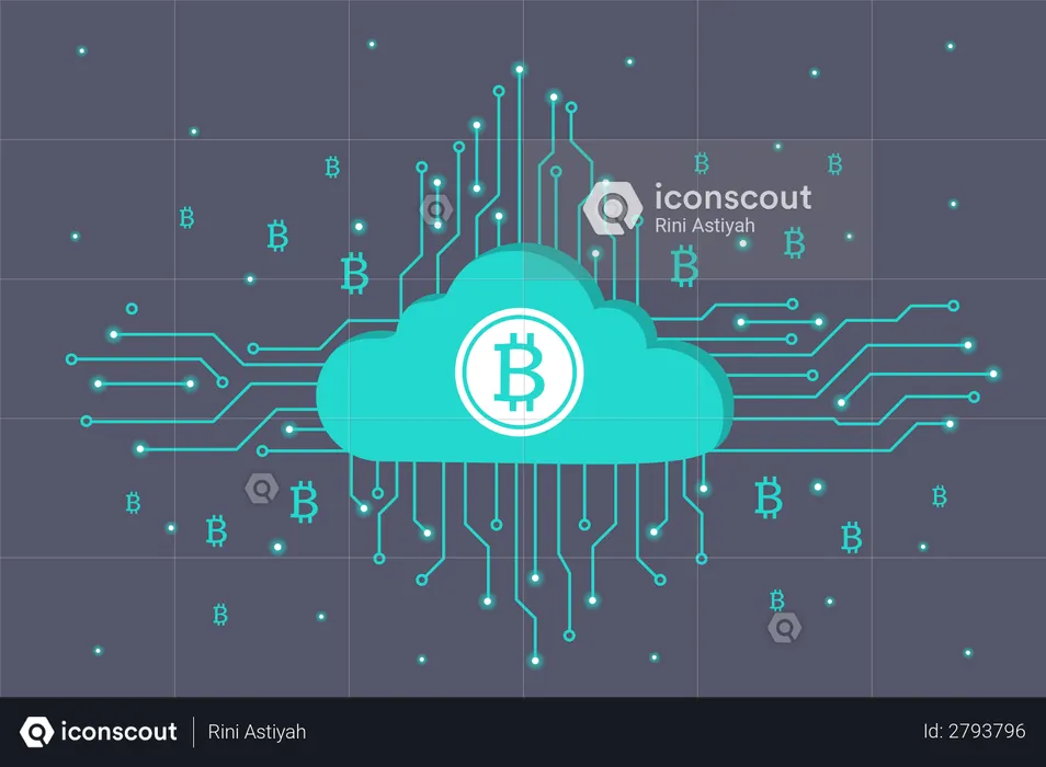 Criptomoneda Bitcoin para minería en la nube  Ilustración