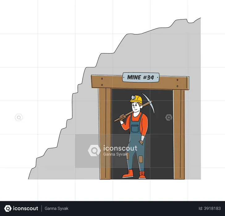 Mineworker Holding Pickaxe  Illustration