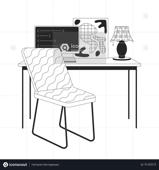 Minimalist home office with pc  Illustration