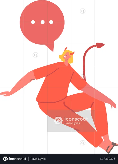 Mischievous Devil Female Character With A Speech Bubble  Illustration