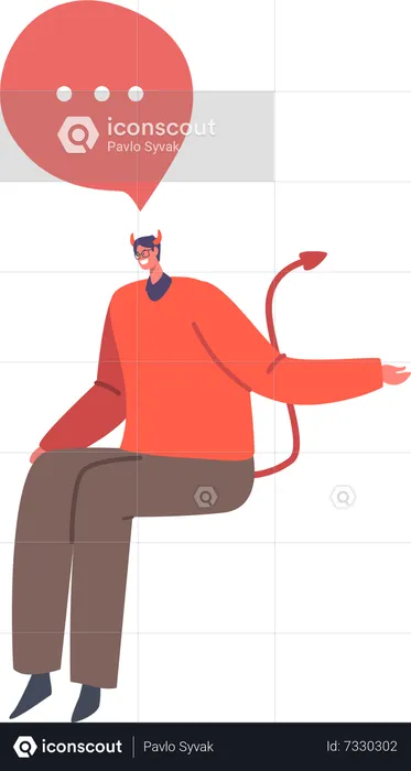 Mischievous Devil With Speech Bubble  Illustration