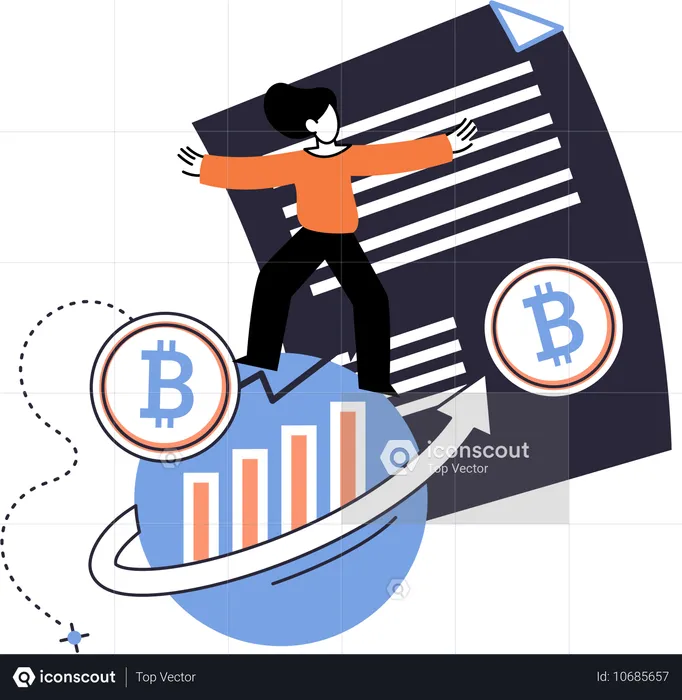 Mitarbeiter analysiert Bitcoin-Graphanalyse  Illustration