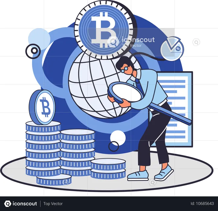 Mitarbeiter arbeitet am Bitcoin-Mining  Illustration