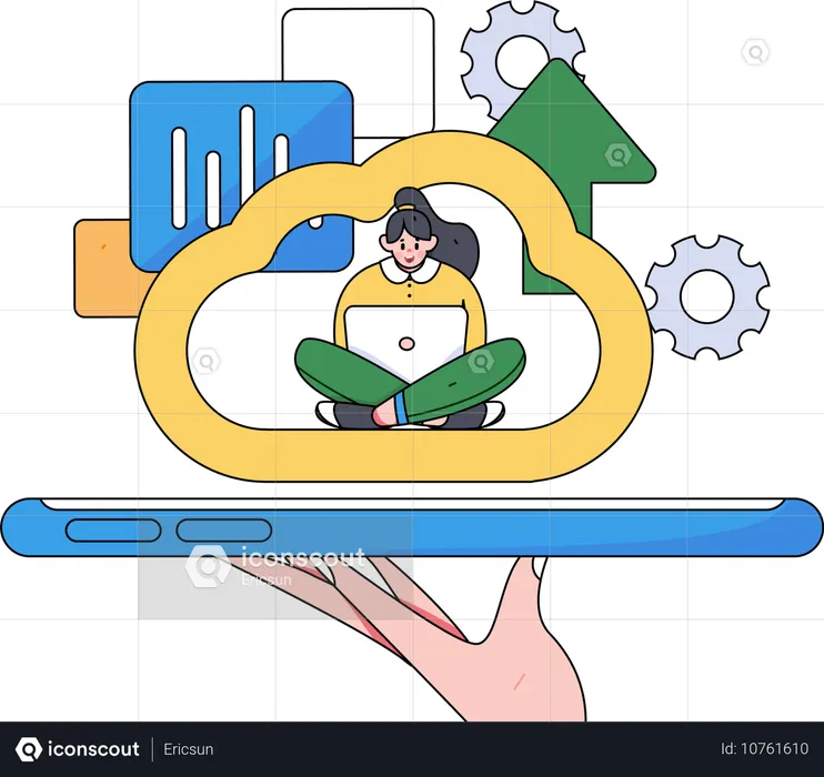 Mitarbeiter arbeitet an der Cloud-Wartung  Illustration