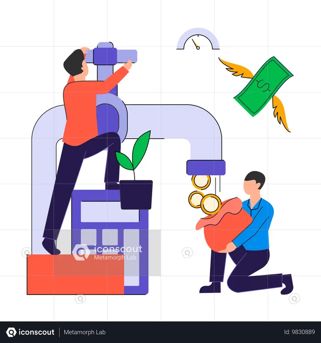 Mitarbeiter arbeitet an Geldliquidität  Illustration