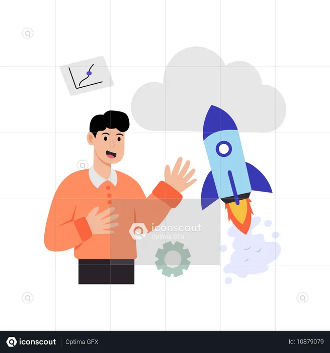 Mitarbeiter arbeitet an Cloud-Startup  Illustration