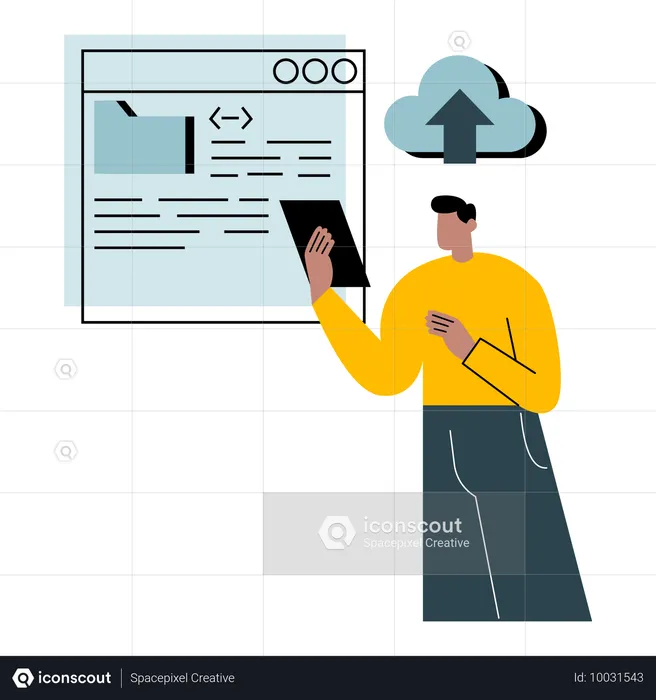 Mitarbeiter lädt Cloud-Daten über System hoch  Illustration