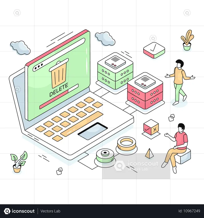 Mitarbeiter Löschen von Systemdaten  Illustration