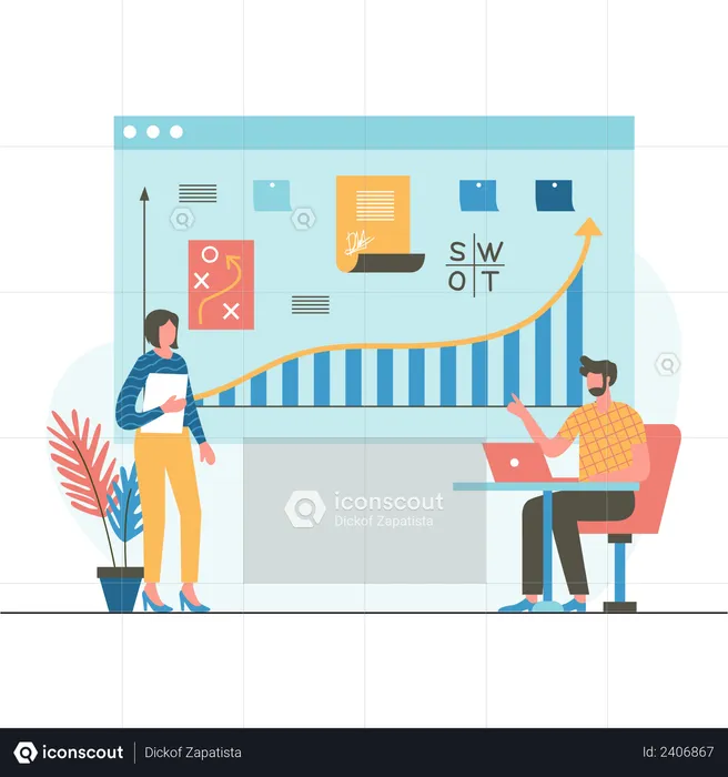 Mitarbeiter bei der Strategieplanung  Illustration