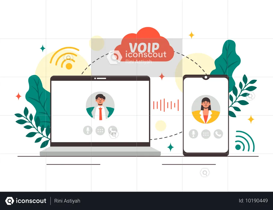 Mitarbeiter mit VOIP-Technologie verbunden  Illustration