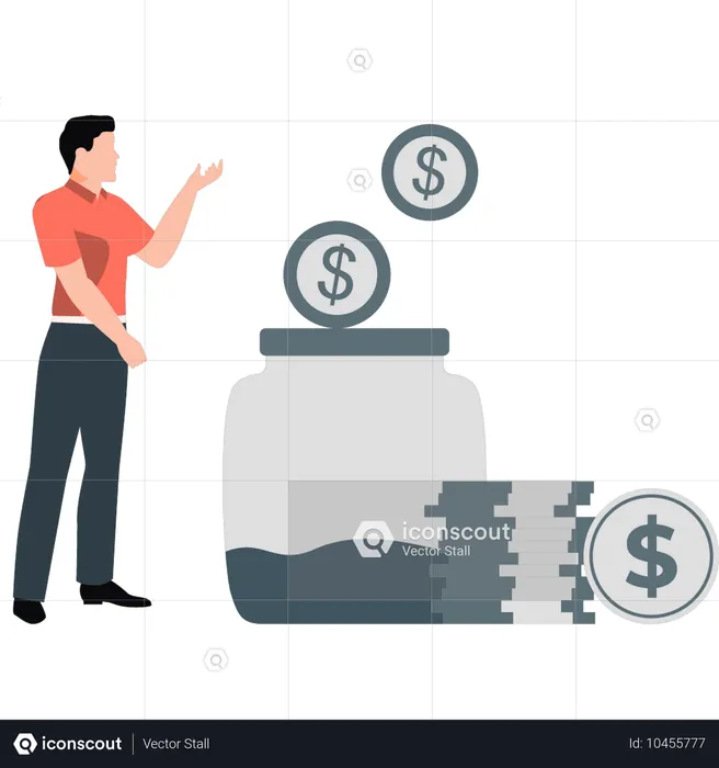 Mitarbeiter sammelt Geld im Glas  Illustration