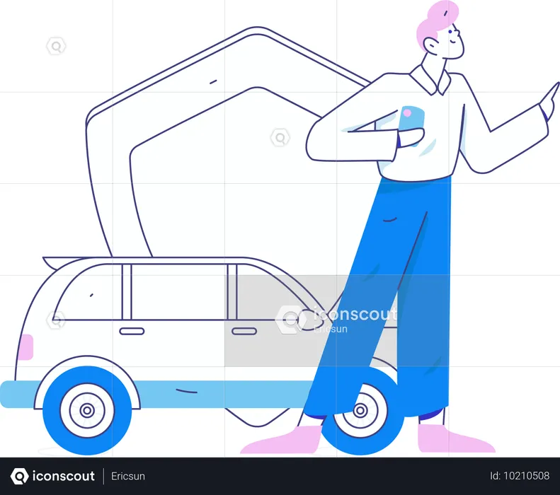 Mitarbeiter sorgt für Autoschutz  Illustration