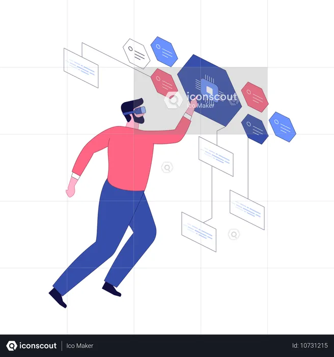 Mitarbeiter trägt VR-Brille für VR-Technologie  Illustration