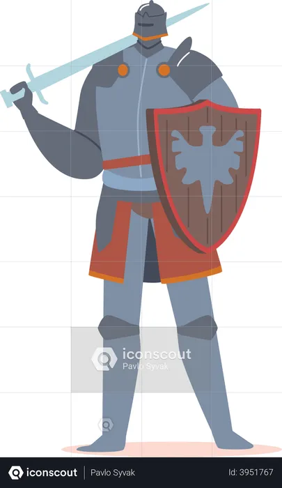 Mittelalterlicher Ritter mit Wappenschild und Schwert  Illustration
