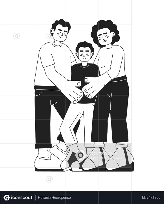 Mixed race family hug candid  Illustration
