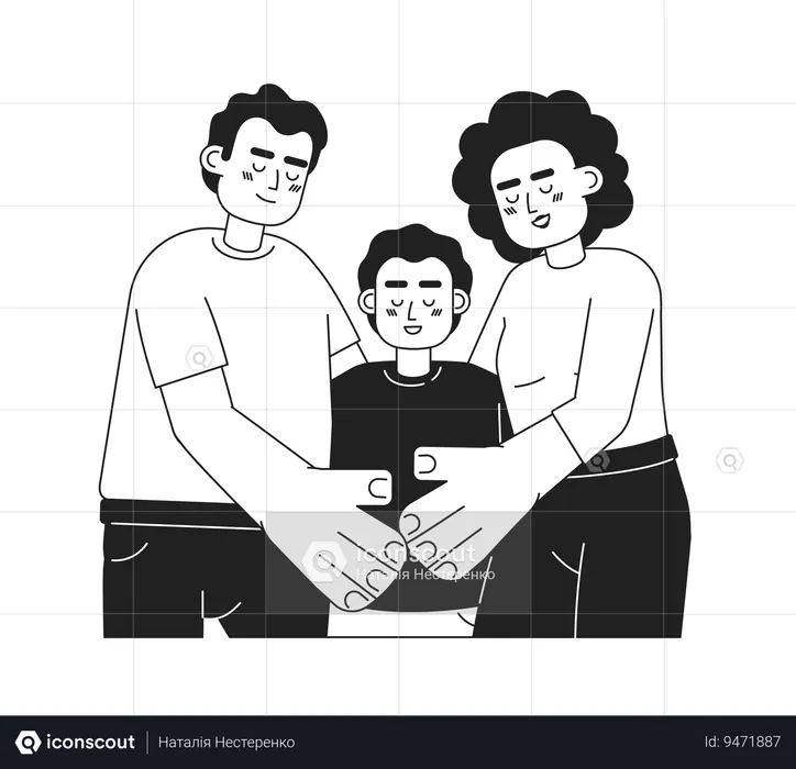 Mixed race parents with smiling son  Illustration