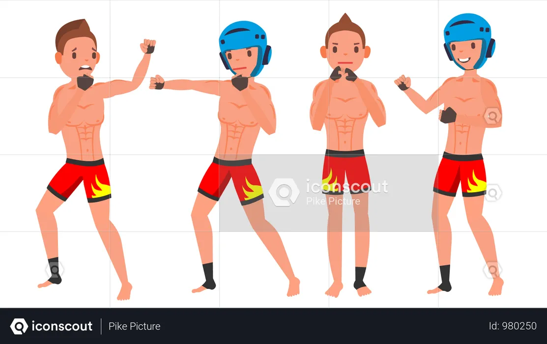 MMA Male Player With Different Pose  Illustration