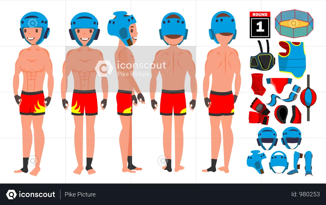 MMA Man Player With Different Equipment  Illustration