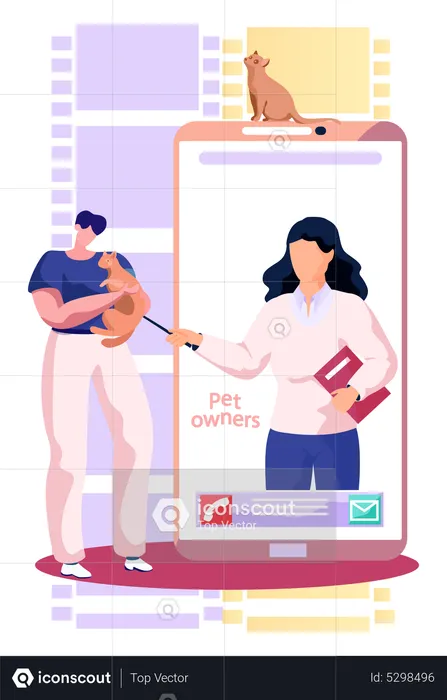 Mobile application for pet owners to socialize get information and share photos of animals  Illustration