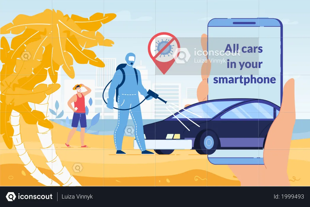 Mobile Application for Rent Car during coronavirus pandemic  Illustration