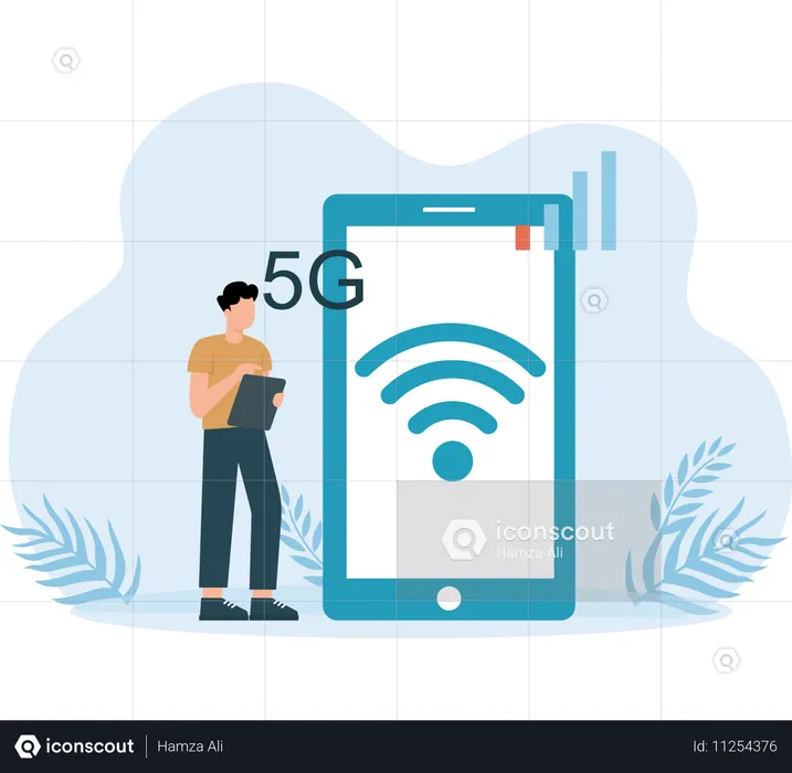 Mobile connected to 5G Wi fi Signal  Illustration