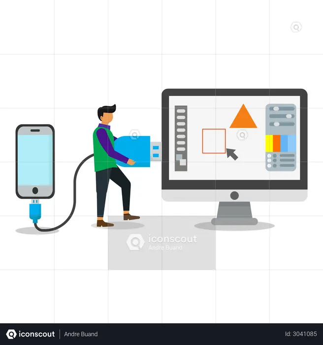Mobile connecting to computer  Illustration