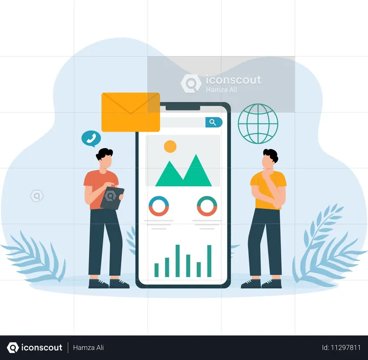 Mobile Content analysis done by employee  Illustration