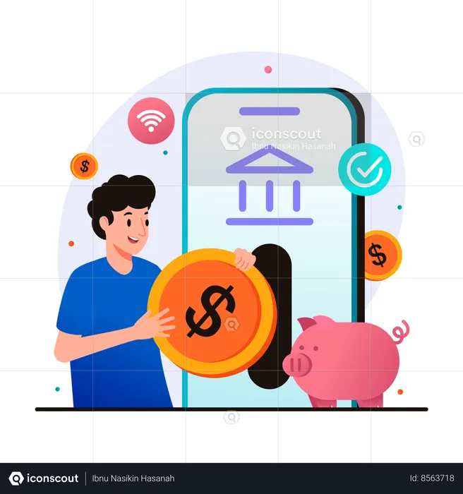 Mobile deposit saving money  Illustration